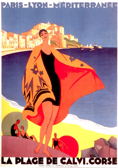 Roaring Twenties 1920s La Plage De Calvi Corse 1929 | Roaring 1920s Ad Art and Magazine Cover Art