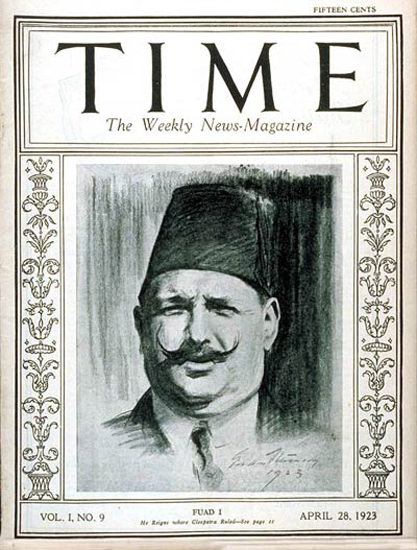 Roaring Twenties 1923-04 King Fuad I Copyright Time Magazine | Roaring 1920s Ad Art and Magazine Cover Art
