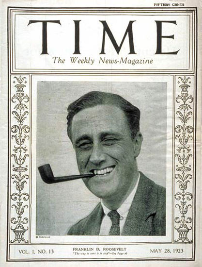 Roaring Twenties 1923-05 Franklin D Roosevelt Copyright Time Magazine | Roaring 1920s Ad Art and Magazine Cover Art
