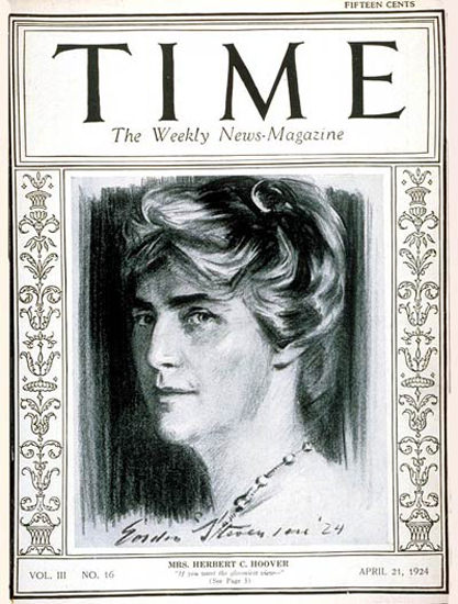 Roaring Twenties 1924-04 Mrs Herbert Hoover Copyright Time Magazine | Roaring 1920s Ad Art and Magazine Cover Art