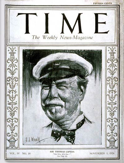 Roaring Twenties 1924-11 Sir Thomas Lipton Copyright Time Magazine | Roaring 1920s Ad Art and Magazine Cover Art