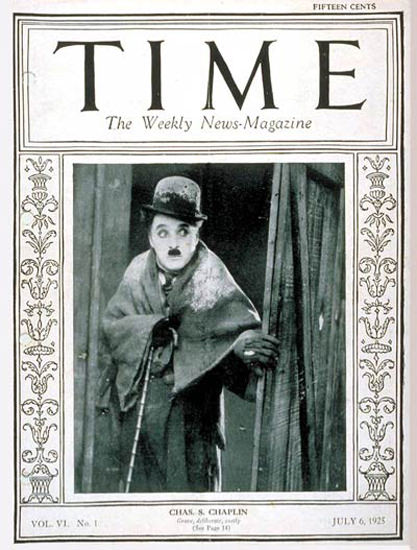 Roaring Twenties 1925-07 Charlie Chaplin Copyright Time Magazine | Roaring 1920s Ad Art and Magazine Cover Art