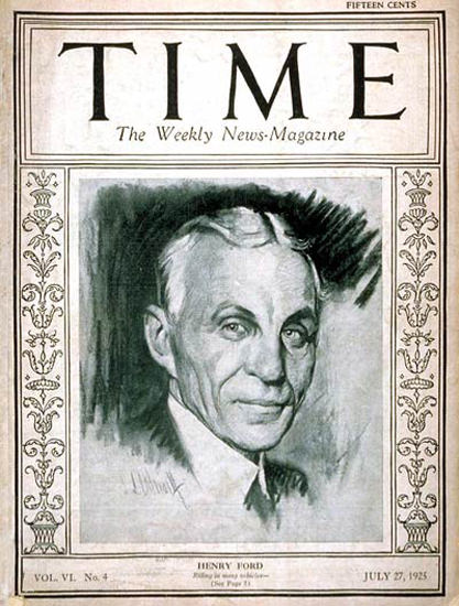 Roaring Twenties 1925-07 Henry Ford Copyright Time Magazine | Roaring 1920s Ad Art and Magazine Cover Art