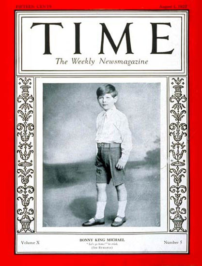 Roaring Twenties 1927-08 King Michael I Copyright Time Magazine | Roaring 1920s Ad Art and Magazine Cover Art