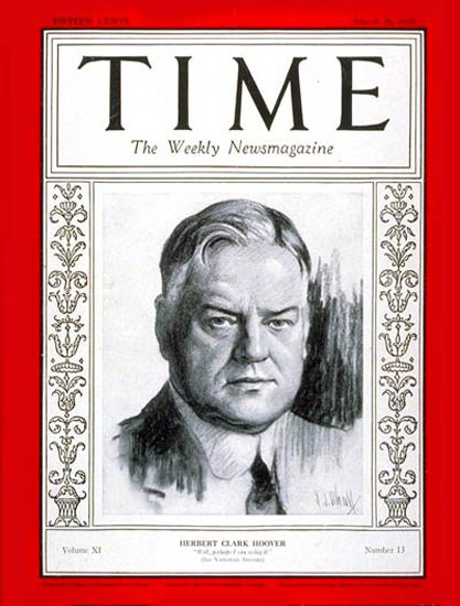 Roaring Twenties 1928-03 Herbert C Hoover Copyright Time Magazine | Roaring 1920s Ad Art and Magazine Cover Art