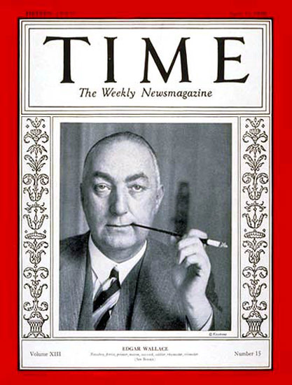 Roaring Twenties 1929-04 Edgar Wallace Copyright Time Magazine | Roaring 1920s Ad Art and Magazine Cover Art
