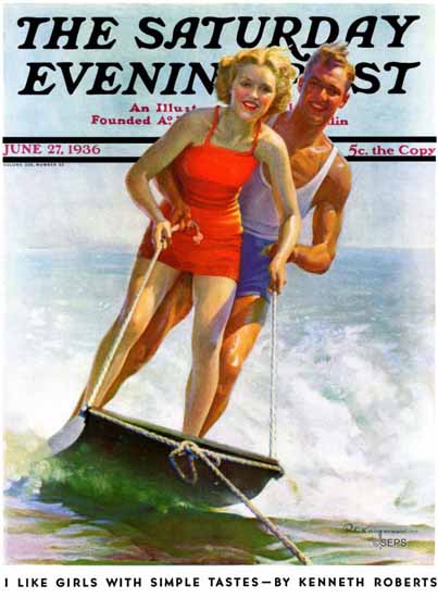 Robert C Kauffmann Saturday Evening Post Ski Boarding 1936_06_27 | The Saturday Evening Post Graphic Art Covers 1931-1969