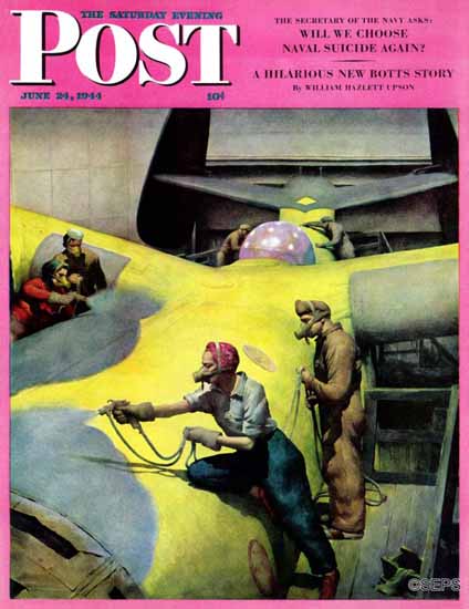 Robert Riggs Saturday Evening Post Airplane Defense Factory 1944_06_24 | The Saturday Evening Post Graphic Art Covers 1931-1969