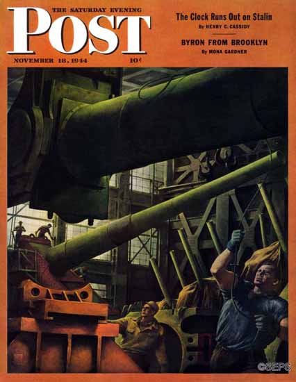 Robert Riggs Saturday Evening Post Gun Factory 1944_11_18 | The Saturday Evening Post Graphic Art Covers 1931-1969