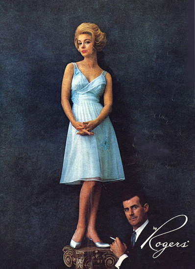 Rogers Lingerie On A Pedestal Blue Chemise | Sex Appeal Vintage Ads and Covers 1891-1970