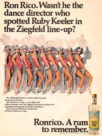 Ronrico Rum Ruby Keeler Ziegfeld Line-Up 1967 | Sex Appeal Vintage Ads and Covers 1891-1970