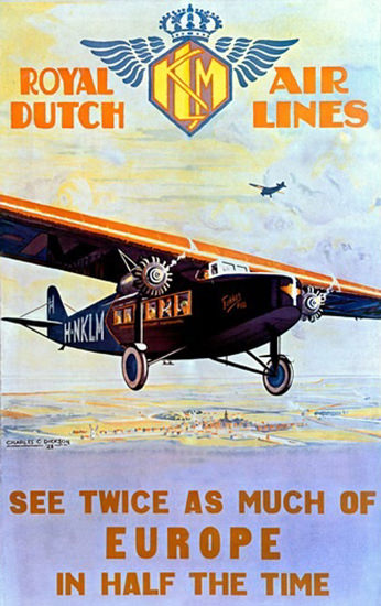 Royal Dutch Airlines KLM Twice As Much Europe | Vintage Travel Posters 1891-1970