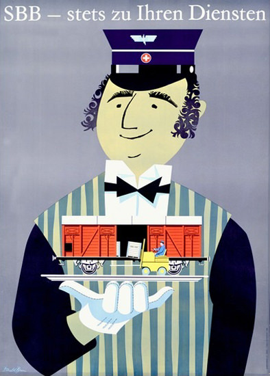SBB Stets Zu Ihren Diensten Swiss Railroad Brun | Vintage Travel Posters 1891-1970