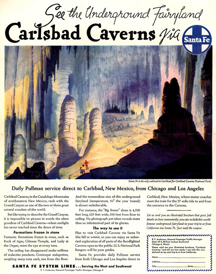 Santa Fe Fairyland Carlsbad Caverns 1948 | Vintage Travel Posters 1891-1970