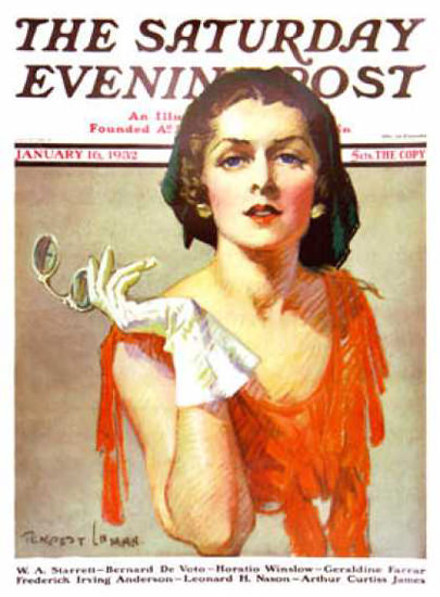 Saturday Evening Post Copyright 1932 Woman Pince Nez Mad Men Art Vintage Ad Art Collection