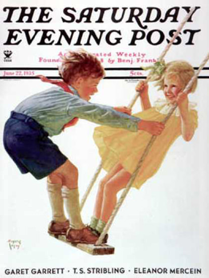 Saturday Evening Post Copyright 1935 Children On Swing | Vintage Ad and Cover Art 1891-1970