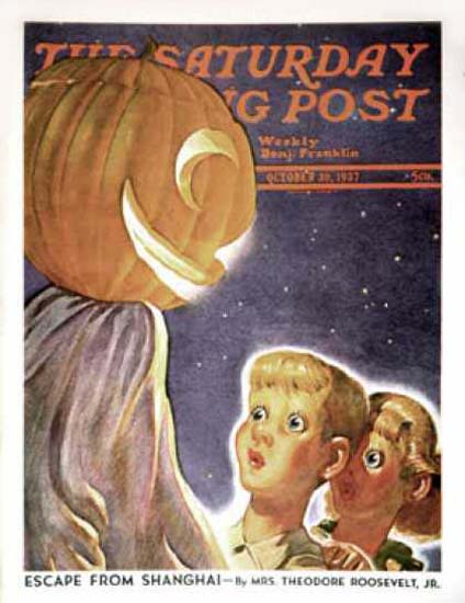 Saturday Evening Post Copyright 1937 Trick Or Treaters | Vintage Ad and Cover Art 1891-1970