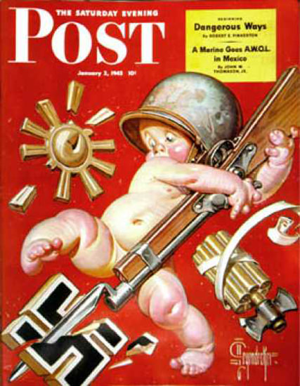 Saturday Evening Post Copyright 1943 Baby New Year War | Vintage Ad and Cover Art 1891-1970