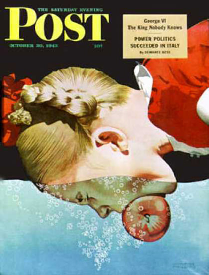 Saturday Evening Post Copyright 1943 Bobbing for Apples | Vintage Ad and Cover Art 1891-1970