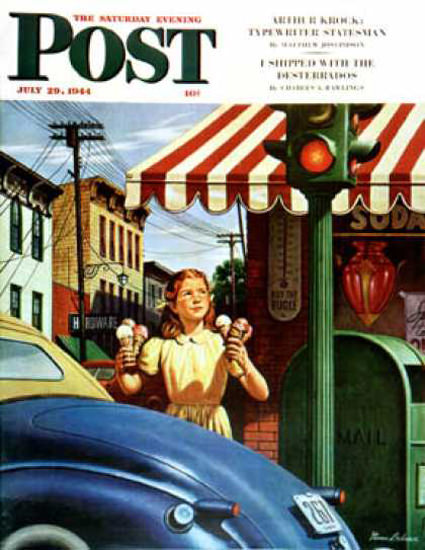 Saturday Evening Post Copyright 1944 Girl Dripping Cones | Vintage Ad and Cover Art 1891-1970
