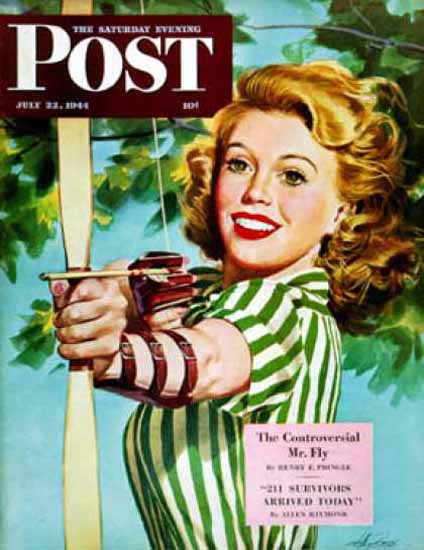 Saturday Evening Post Copyright 1944 Woman Archer | Sex Appeal Vintage Ads and Covers 1891-1970