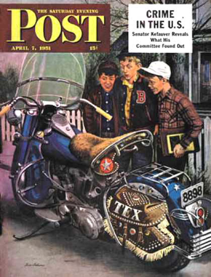 Saturday Evening Post Copyright 1951 Texs Motorcycle | Vintage Ad and Cover Art 1891-1970