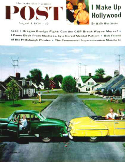 Saturday Evening Post Copyright 1956 Backup Collision | Vintage Ad and Cover Art 1891-1970