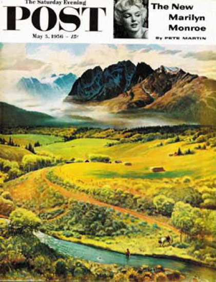 Saturday Evening Post Copyright 1956 Mountain Fly Fishing | Vintage Ad and Cover Art 1891-1970