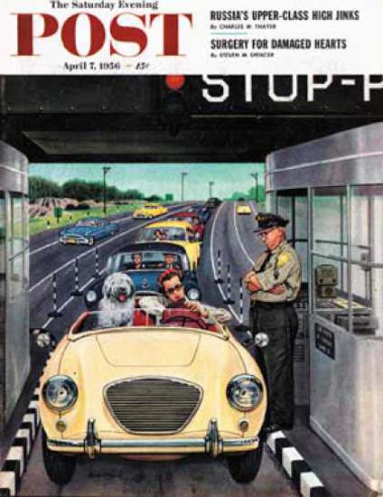 Saturday Evening Post Copyright 1956 Stop and Pay Toll | Vintage Ad and Cover Art 1891-1970
