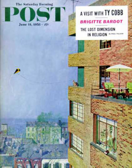 Saturday Evening Post Copyright 1958 Apartment Kite Flyer | Vintage Ad and Cover Art 1891-1970