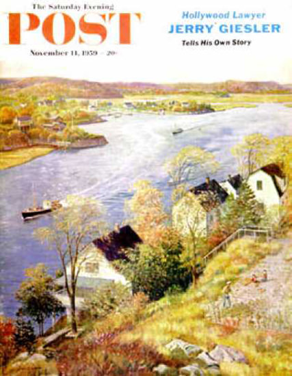 Saturday Evening Post Copyright 1959 Gloucester Harbor | Vintage Ad and Cover Art 1891-1970