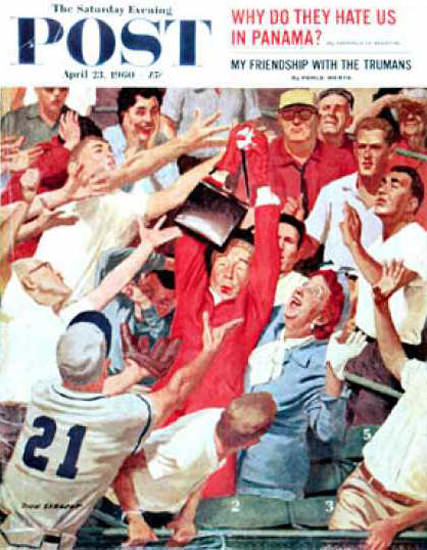 Saturday Evening Post Copyright 1960 Grandmas Fly-Ball | Vintage Ad and Cover Art 1891-1970