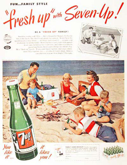 Seven-Up 1954 7up  Beach Live Fun Family Stile | Vintage Ad and Cover Art 1891-1970