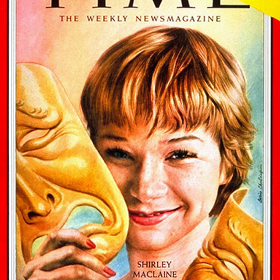 Shirley MacLane Time Magazine 1959-06 by Boris Chaliapin crop | Best of Vintage Cover Art 1900-1970