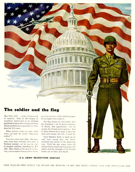Soldier And The Flag US Army Recruiting 1947 | Vintage War Propaganda Posters 1891-1970