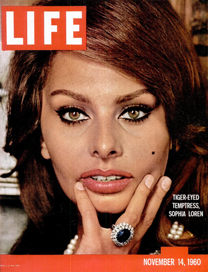 Sophia Loren Tiger-Eyed Temptress 14 Nov 1960 Copyright Life Magazine | Life Magazine Color Photo Covers 1937-1970