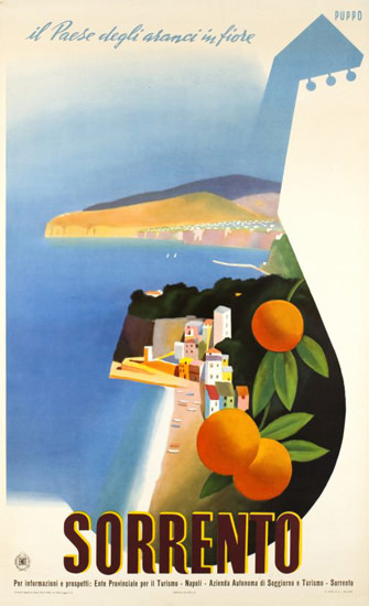Sorrento Il Paese Degli Aranci In Fiore Italia 1952 | Vintage Travel Posters 1891-1970