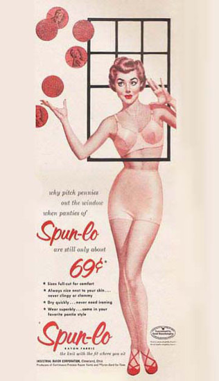 Spun-Lo Panties Pin-Up Girl Pennies Out Window | Sex Appeal Vintage Ads and Covers 1891-1970