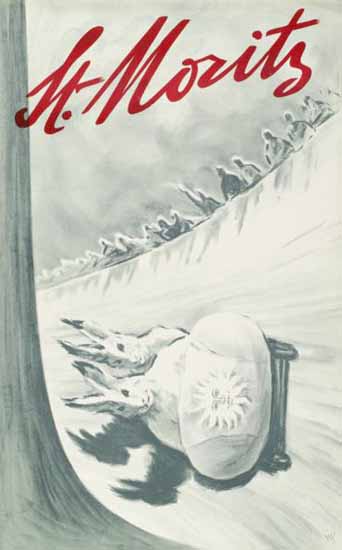 St Moritz Bob Run Rabbits Switzerland 1956 | Vintage Travel Posters 1891-1970