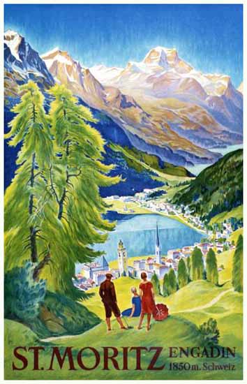 St Moritz Engadin Schweiz Swiss Alps Switzerland 1930 | Vintage Travel Posters 1891-1970