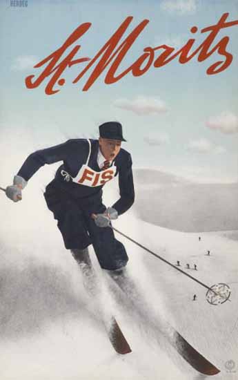 St Moritz FIS Ski Race Switzerland 1933 | Vintage Travel Posters 1891-1970