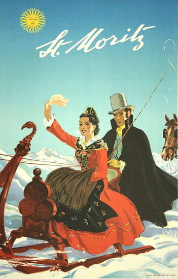 St Moritz Horse Sledge Ride Switzerland | Vintage Travel Posters 1891-1970