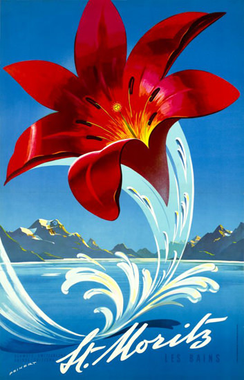 St Moritz Les Bains Switzerland 1958 Swiss Alps | Vintage Travel Posters 1891-1970