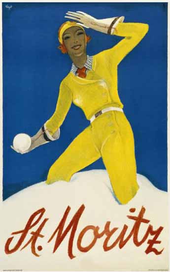 St Moritz Snowball Fight Switzerland 1934 | Vintage Travel Posters 1891-1970