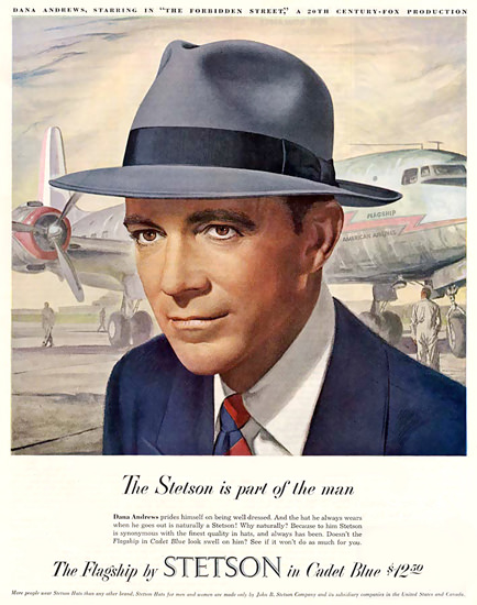 Stetson Hat Dana Andrews Cadet Flagship 1949 | Sex Appeal Vintage Ads and Covers 1891-1970