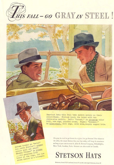 Stetson Hats Gray In Steel Fall 1937 | Sex Appeal Vintage Ads and Covers 1891-1970