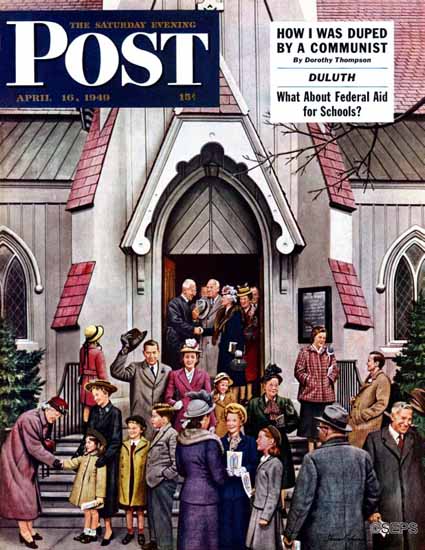Stevan Dohanos Saturday Evening Post After Church 1949_04_16 | Sat Eve Post 1931-69 Stevan Dohanos Saturday Evening Post After Church 1949_04_16 | The Saturday Evening Post Graphic Art Covers 1931-1969