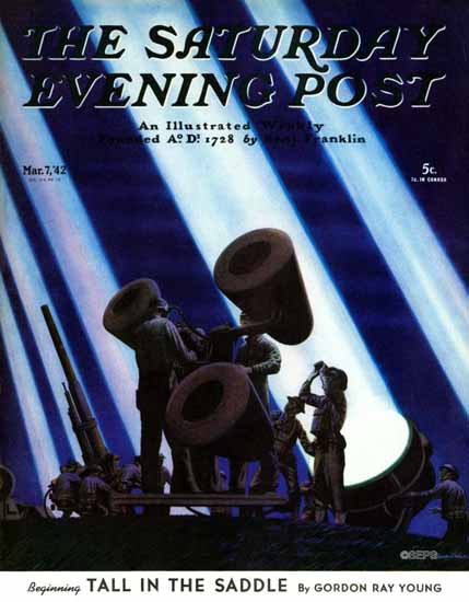 Stevan Dohanos Saturday Evening Post Anti-Aircraft 1942_03_07 | Sat Eve Post 1931-69 Stevan Dohanos Saturday Evening Post Anti-Aircraft 1942_03_07 | The Saturday Evening Post Graphic Art Covers 1931-1969