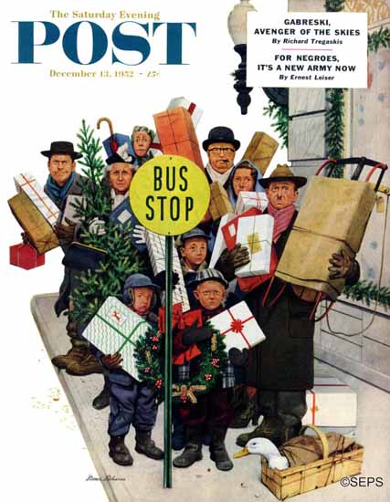 Stevan Dohanos Saturday Evening Post Bus Stop at Christmas 1952_12_13 | The Saturday Evening Post Graphic Art Covers 1931-1969