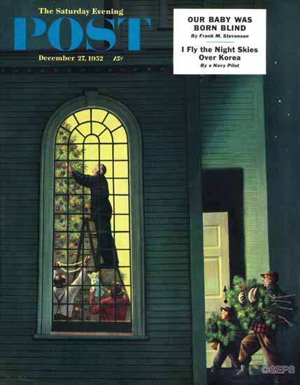 Stevan Dohanos Saturday Evening Post Church Christmas Tree 1952_12_27 | The Saturday Evening Post Graphic Art Covers 1931-1969